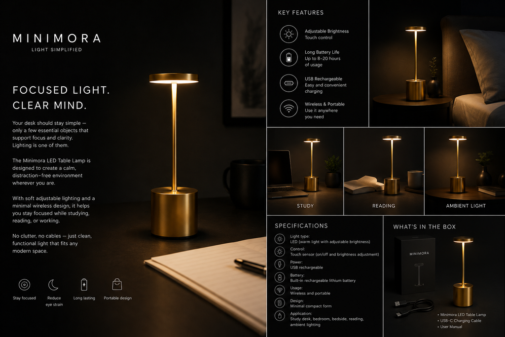 Minimora Minimal Wireless LED Desk Lamp